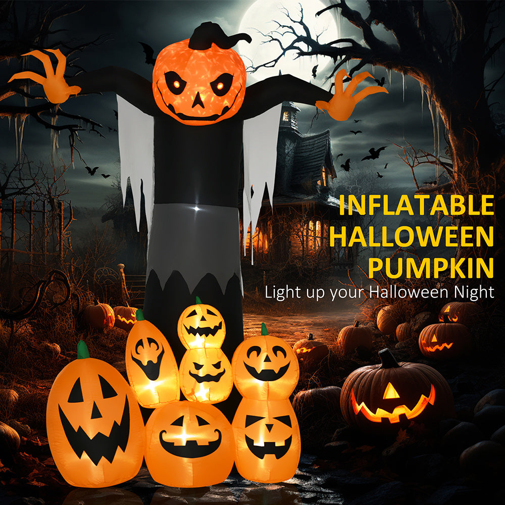9ft Halloween Inflatables Outdoor Decorations, Pumpkin Ghost With Pumpkin Patch, Outdoor Giant Blow Up Yard Decor With Build-in LED For Garden, Lawn, Party, Holiday